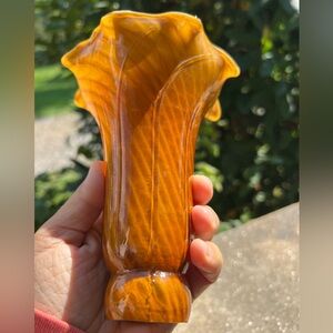 Meyda Lighting Amber Pond Lily Mouth Blown Glass Shade In Amber